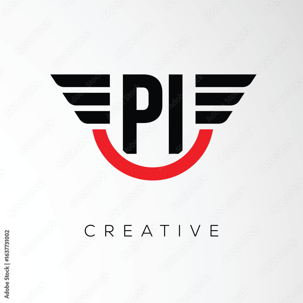 Obraz premium PI Creative Wings Letter Logo with Modern Shield - Powerful Business and Branding Symbol