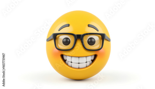 Smiling Emoji With Glasses Representing Happiness and Cheerful Intelligence