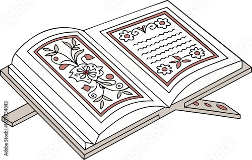 Quran Design Highlighting Holy Islamic Book. Detailed Quran Illustration Showing Sacred Arabic Calligraphy. High Quality Quran Design for Religious and Spiritual Themes. Beautiful Quran Artwork
