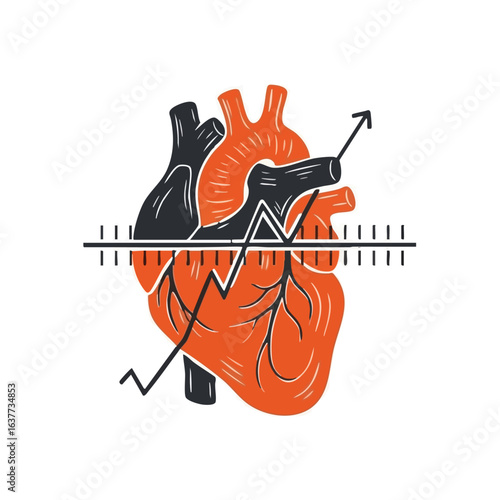 (Healthy Heart Pulse Diagram. Vibrant anatomical cardiac organ with an electrocardiogram lifeline, symbolizing health, medical care, and positive life growth. Essential for wellness designs.)