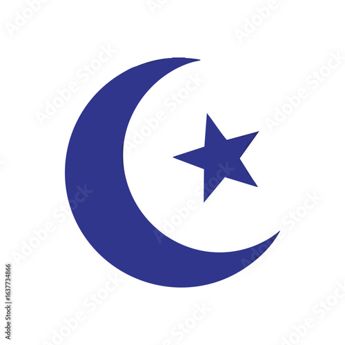 (Crescent Moon Star Dark Background. A deep indigo celestial emblem, featuring a luminous lunar arc alongside a gleaming five-pointed beacon. This iconic motif symbolizes faith and nocturnal beauty.)