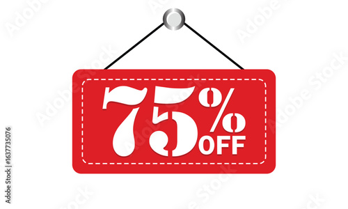 75% Off Discount Sale Sign – Red Hanging Tag for Promotions
