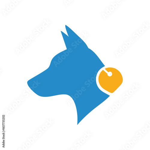 (Blue Dog Profile with Bell. This modern canine portrait features a distinctive neck accessory. It symbolizes companionship, care, and the cherished bond with beloved animals.)