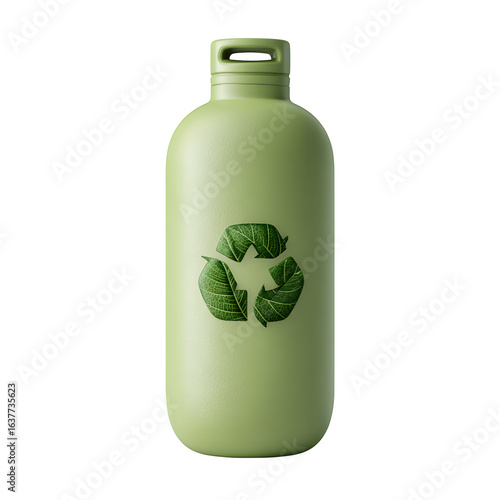 biogas icon, 3D gas cylinder with leaf and recycle badge, clay eco-fuel concept in light green, transparent background - ideal for websites and apps