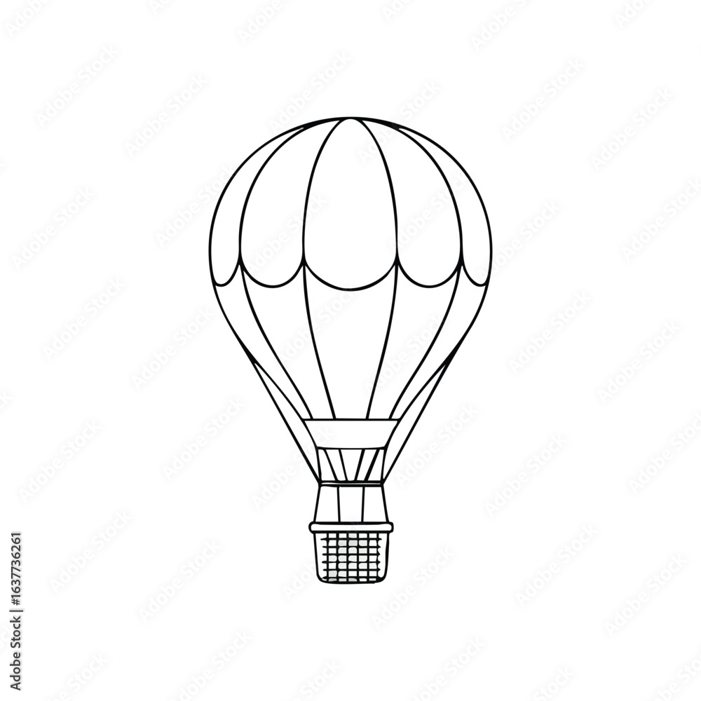 Obraz premium (Hot Air Balloon Silhouette. Elegant single line graphic of an aerostat, perfect for symbolizing dreams, aspirations, and adventurous journeys. Features a simple yet striking design.)