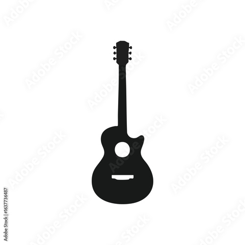 (Acoustic Guitar Icon Dark Background. This minimalist stringed instrument graphic represents the soul of melody and artistic expression. Ideal for music-themed projects or creative ventures.)