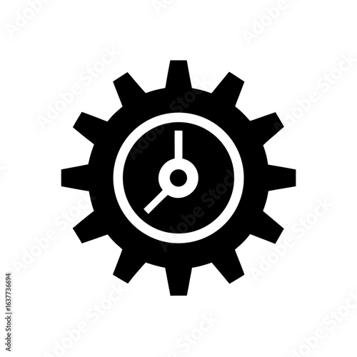 Clock inside of gear on transparent background silhouette