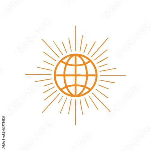 (Global Radiance Icon. A stylized planetary orb with outward expanding lines on a dark backdrop. This design signifies worldwide connection, power, and an optimistic future.)