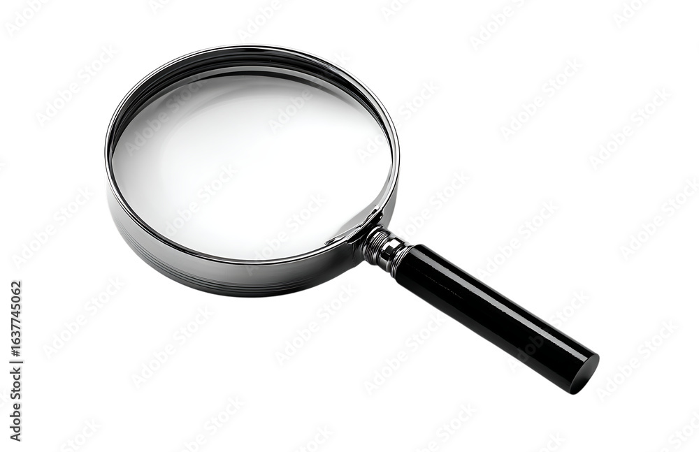 Classic magnifying glass with chrome frame transparent PNG isolated background Classic magnifying glass with chrome frame transparent PNG isolated background