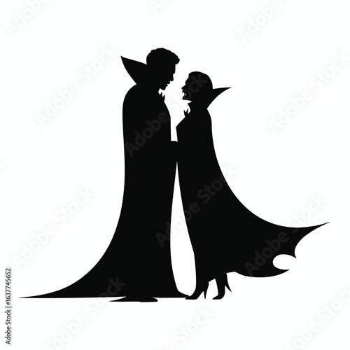 A single vector silhouette of a Vampire Couple in a dramatic Halloween style 