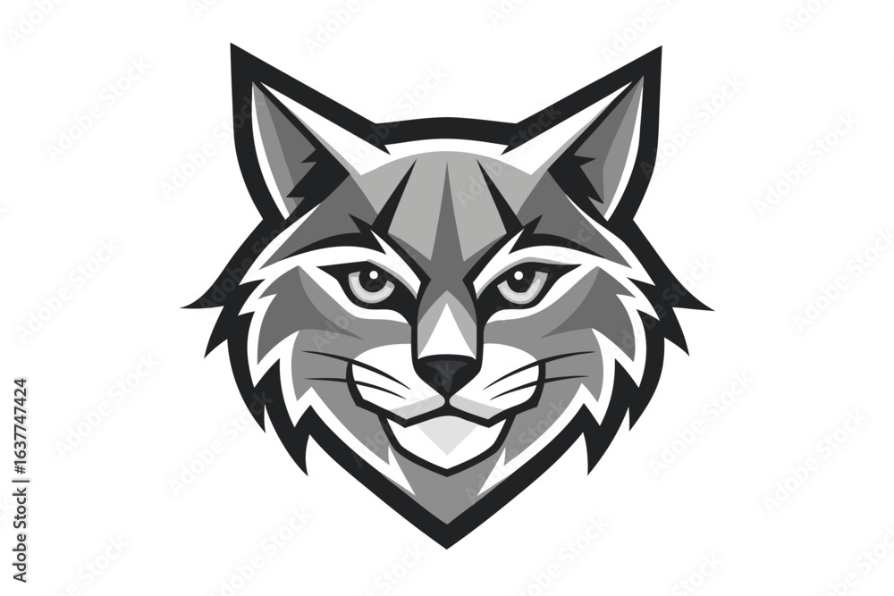 Papier peint Geometric bobcat portrait features grayscale shading and strong lines outlining