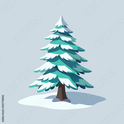 Snow-Covered Pine Tree Vector Illustration on White Background