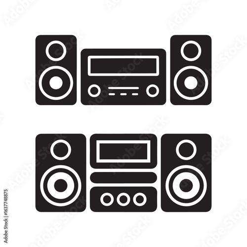 Stereo System and Speakers Silhouette Vector Icons Set