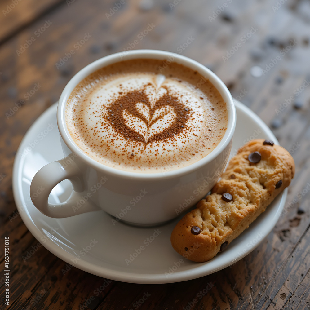 Obraz premium cup of coffee with almond biscuit