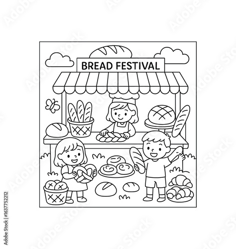 Bread Festival bakery stroke illustration cute kids coloring book style. Fun and wholesome theme made for children