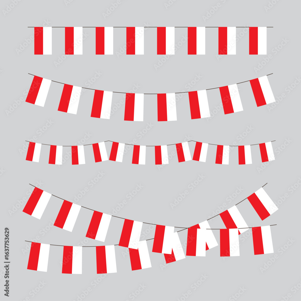 Fototapeta premium Indonesia square flags bunting collection. Vector illustration Indonesia flag garland for Indonesia Independence Day celebrations