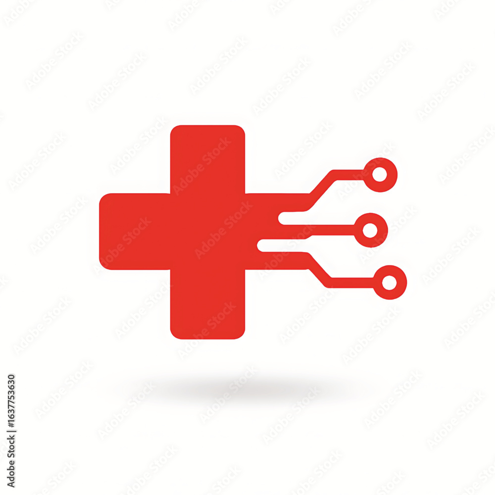 Obraz premium Vector of medical pharmacy cross with circuit pattern. Symbol of med tech. Icon of medicine innovation technology.