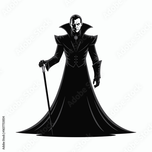 A single vector silhouette of an Elegant Vampire Lord in a regal Halloween horror style 