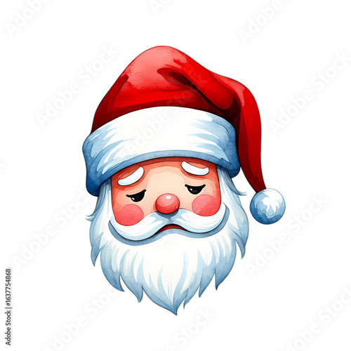 Sad Santa Claus Illustration Christmas Emoji Festive Avatar Winter Holiday Icon isolated on transparent background