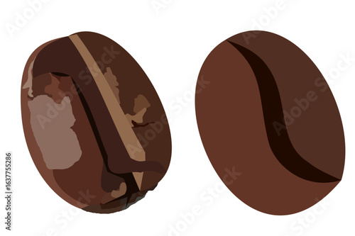 Dark brown roasted coffee beans isolated on white background, Raw processed food for drinks refreshment, Vector graphic set of coffee bean	