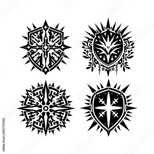 Tribal outline of a spiked gaming shield