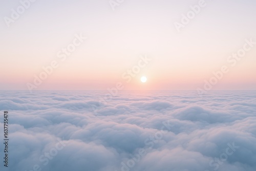 Serene Aerial View of Clouds at Sunrise with Soft Pastel Colors and Natural Light