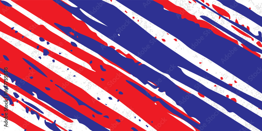 Obraz premium Car sticker wrap abstract banner sporty lines red blue grunge color combination brush thunder storm motorsport racing pattern.