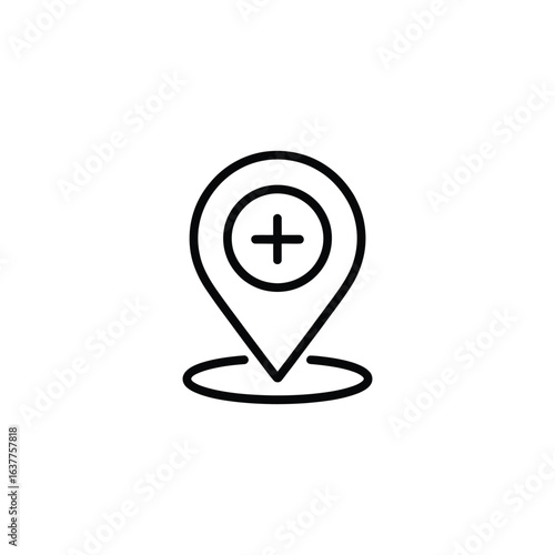 Location Plus Sign Icon Symbol Design for Maps and Healthcare, Medical Place Indicator