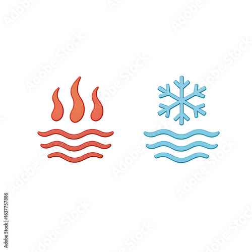 Heating Cooling System Icons 3D Hot Cold Symbols for HVAC, Climate Control, and Temperature Regulation