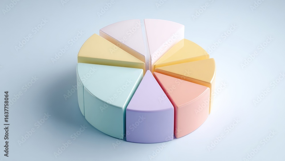 Obraz premium Pastel pie chart, 3D, divided