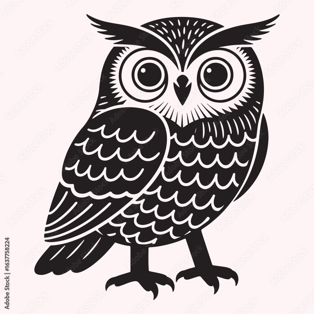 Obraz premium Great Horned Owl Silhouette – Stylized Black Bird Illustration
