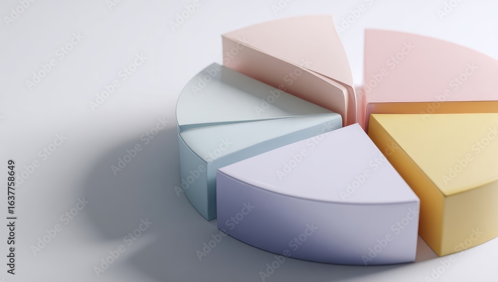Pastel-colored 3D pie chart on a light background Pastel-colored 3D pie chart on a light background