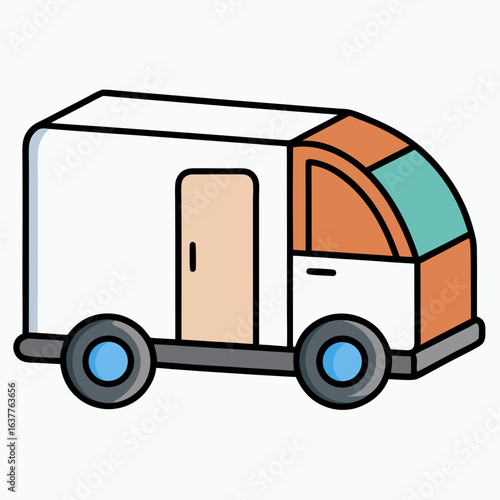 Modern Delivery Van with Cartoon Style Vector Illustration

