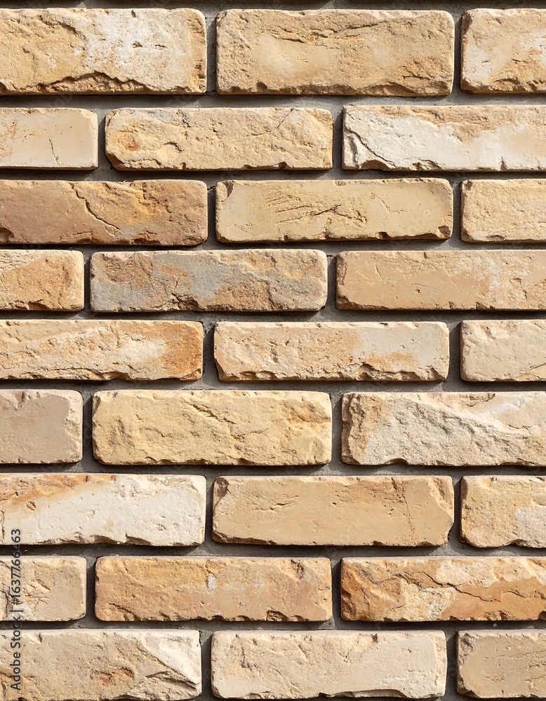 Fototapeta premium A close-up of a wall of pale yellow bricks, showing subtle variations in color and texture