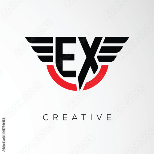EX Creative Wings Letter Logo with Modern Shield - Powerful Business and Branding Symbol