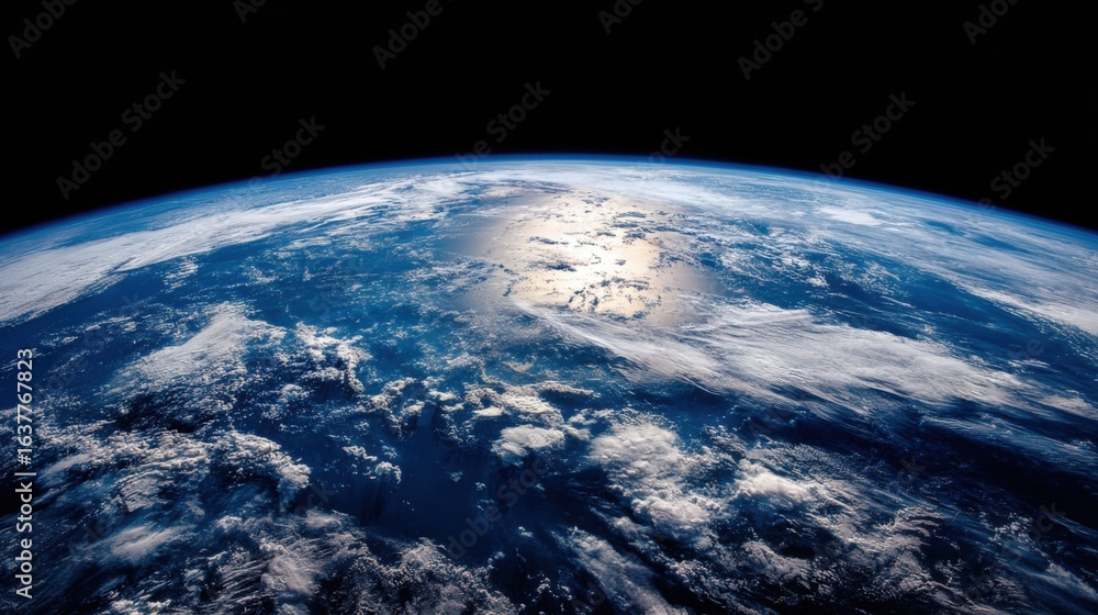 Fototapeta premium Stunning High-Angle View of Planet Earth Featuring Cloud Formations and Atmospheric Perspective, Representing Environmental Beauty