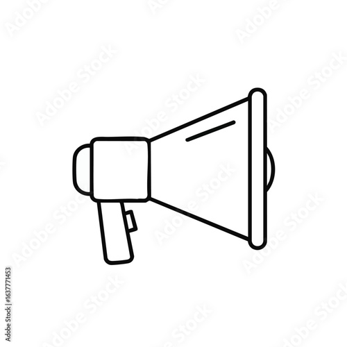 Black and white line art illustration of a megaphone for announcing important news and spreading messages widely symbolizing communication and broadcasting