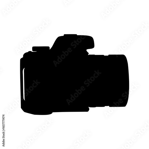 Silhouette of a digital single lens reflex camera with zoom lens