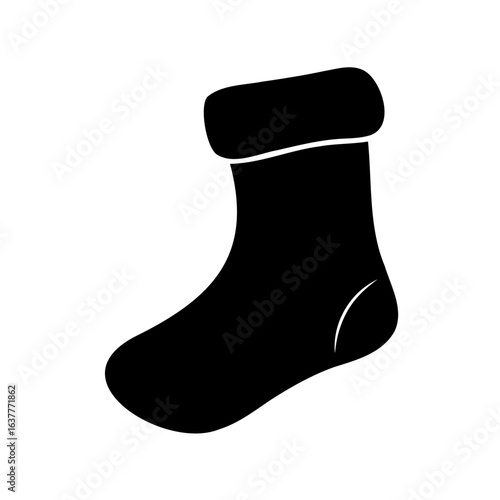 A Minimalist Black and White Silhouette of a Classic Christmas Stocking