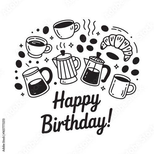 Happy Birthday Coffee Mug and Brewed Coffee Scene