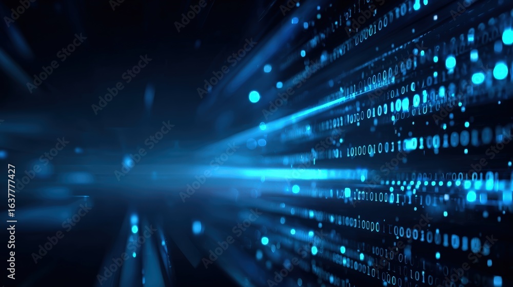 Obraz premium Futuristic Digital Data Stream with Glowing Particles and Binary Code for Technology Concepts