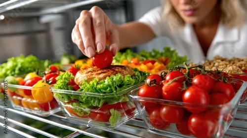 Wallpaper Mural A focused individual carefully preparing healthy meals with vibrant vegetables in a modern kitchen, emphasizing the importance of nutrition in daily life and fostering healthy habits. Torontodigital.ca