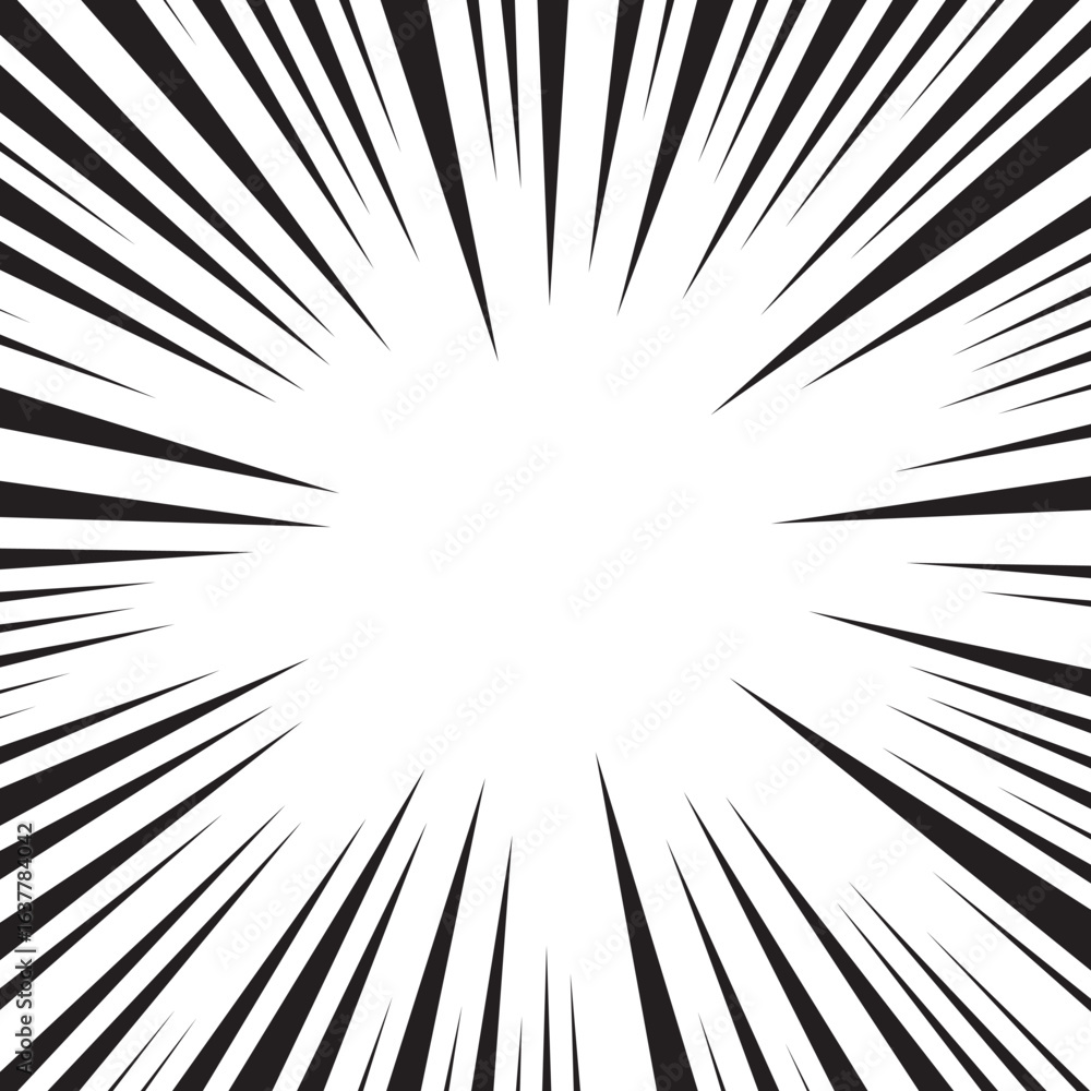 Obraz premium Manga comic explosion, motion or movement effect, vector background. Manga anime cartoon radial speed lines and abstract pattern for comic book burst, flash ray or explode bang action 