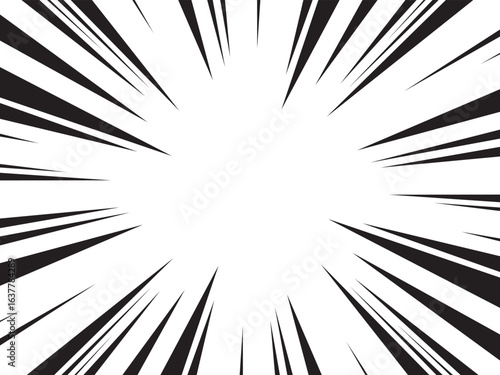 Manga comic explosion, motion or movement effect, vector background. Manga anime cartoon radial speed lines and abstract pattern for comic book burst, flash ray or explode bang action	