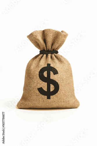 Burlap Sack Filled with Money Represented by Dollar Sign on Isolated White Background Showing Prosperity and Wealth Concept