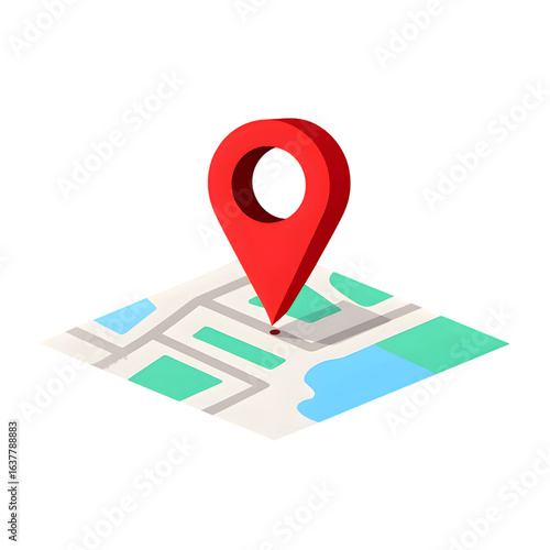Free Download flat clean illustration icon of a red location pin placed on top of a stylized map icon in white transparent png background cutout - GFXLoad