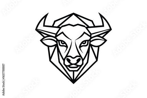 Black outlines illustrate a bull head with geometric facets on a white background