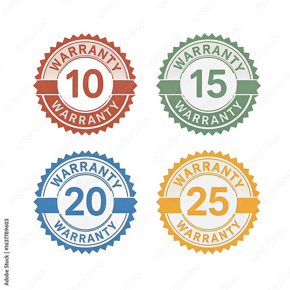 Obraz premium Product Warranty Badges 10, 15, 20, 25 Year Guarantee Seals