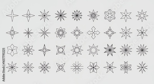 30 Geometric Starburst Shapes Line Art Designs for Commercial Use