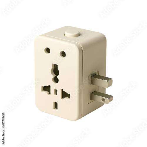 Universal travel adapter with multiple plug types isolated on transparent background